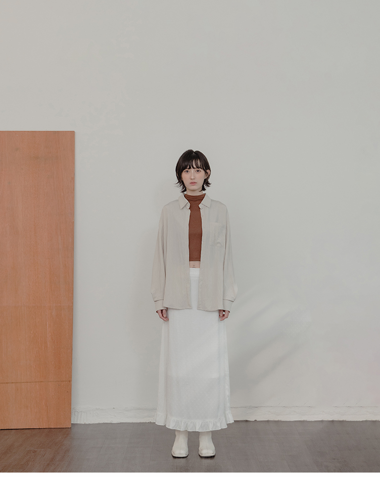 Plain single-pocket asymmetrical oversized shirt - Apricot【01025891】in stock+pre-order