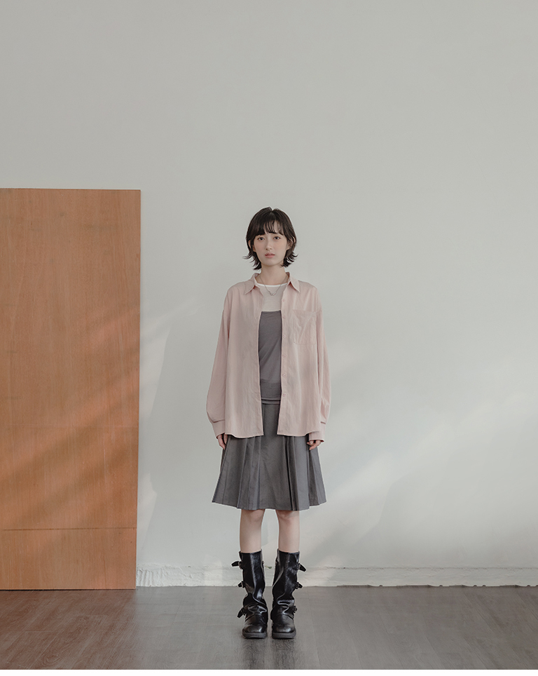 Oversized Solid Shirt with Single Chest Pocket and Asymmetric Back Hem – Pink【01025892】in stock+pre-order