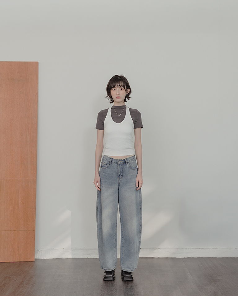 Plain Ribbed Neck Strap Bra Top - White【01041996】in stock+pre-order