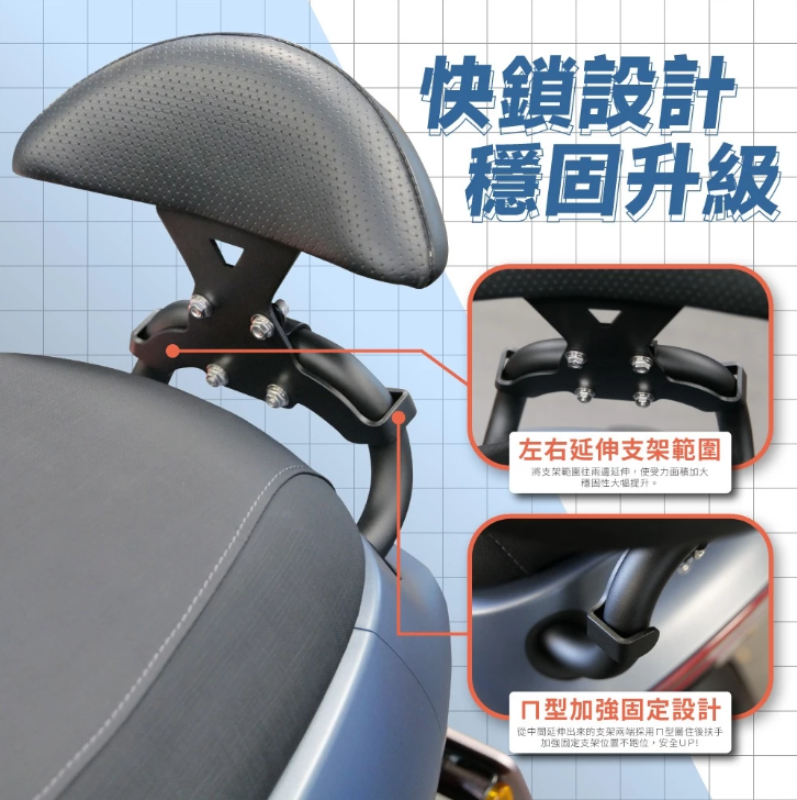 【Gozilla】Gogoro Luna Xilla 快鎖式後靠背 靠墊 小饅頭 頂級強化支架穩固防後仰 完美支撐後座減輕腰痠