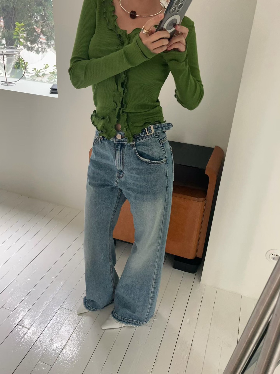 調節腰帶牛仔長褲