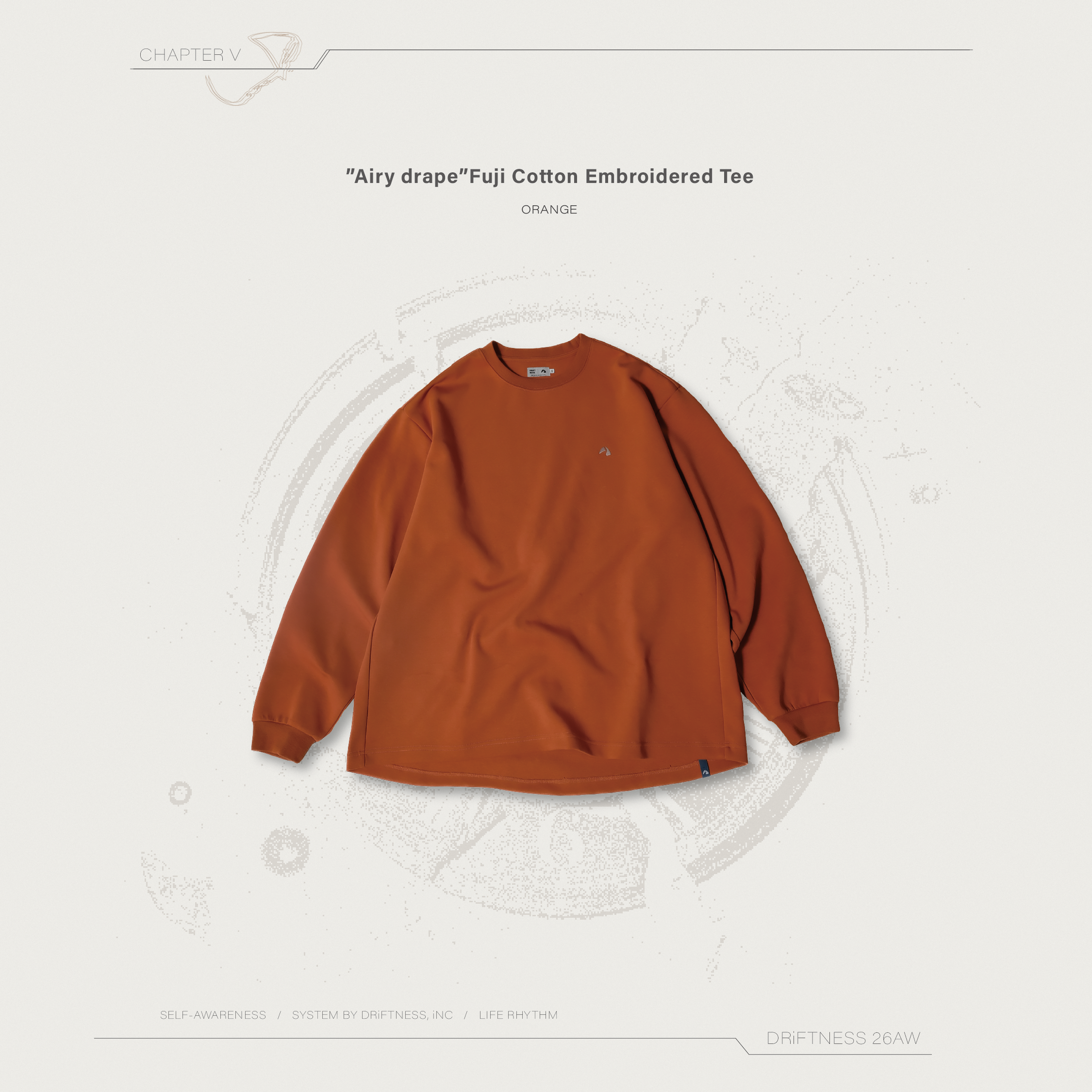 DRiFTNESS｜”Airy drape” 空氣感富士棉刺繡薄長袖-Orange