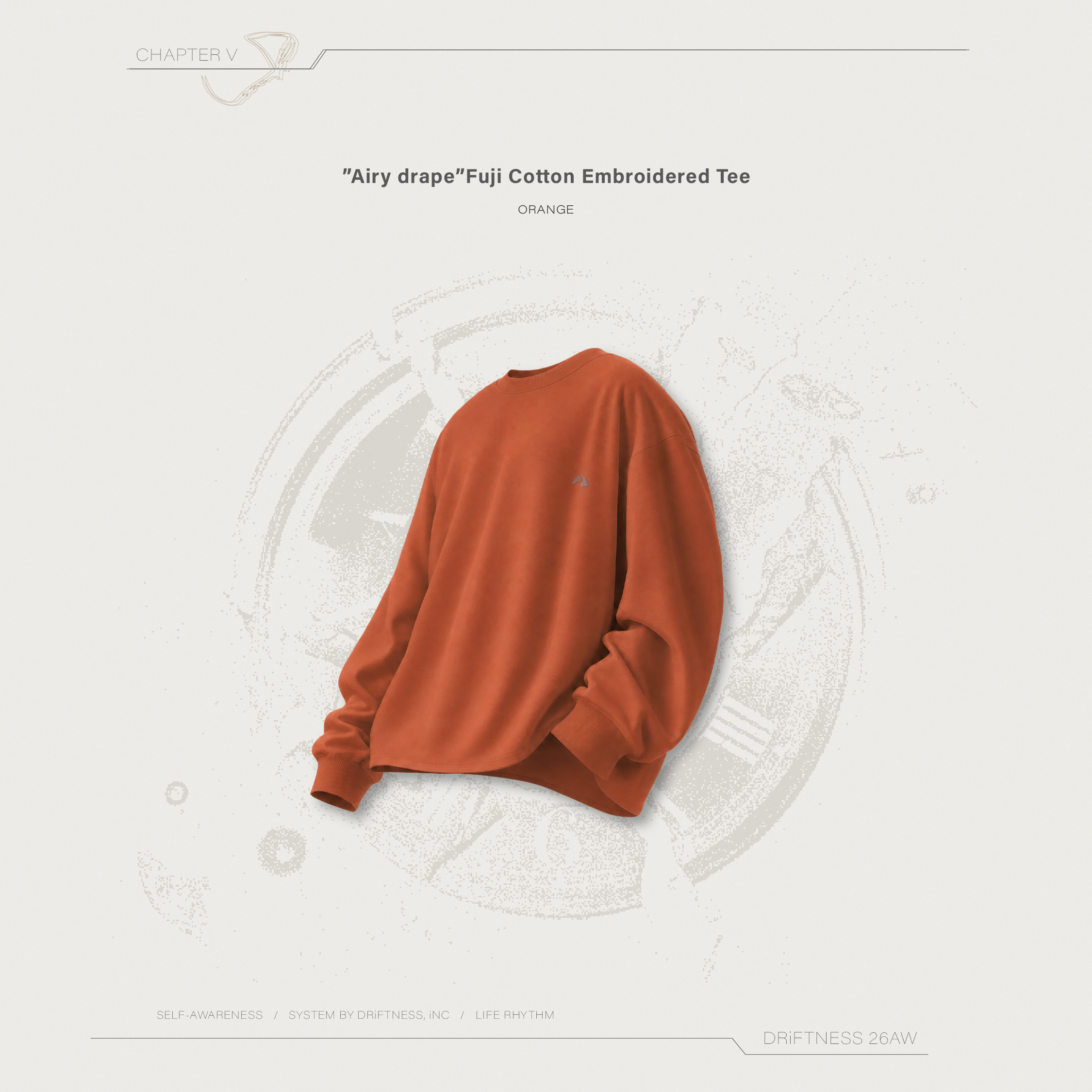 DRiFTNESS｜”Airy drape” 空氣感富士棉刺繡薄長袖-Orange
