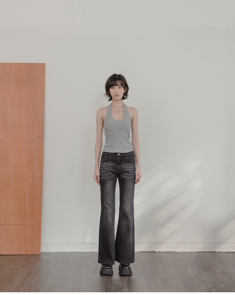Plain ribbed halter neck bra top - heather gray【01041997】in stock+pre-order