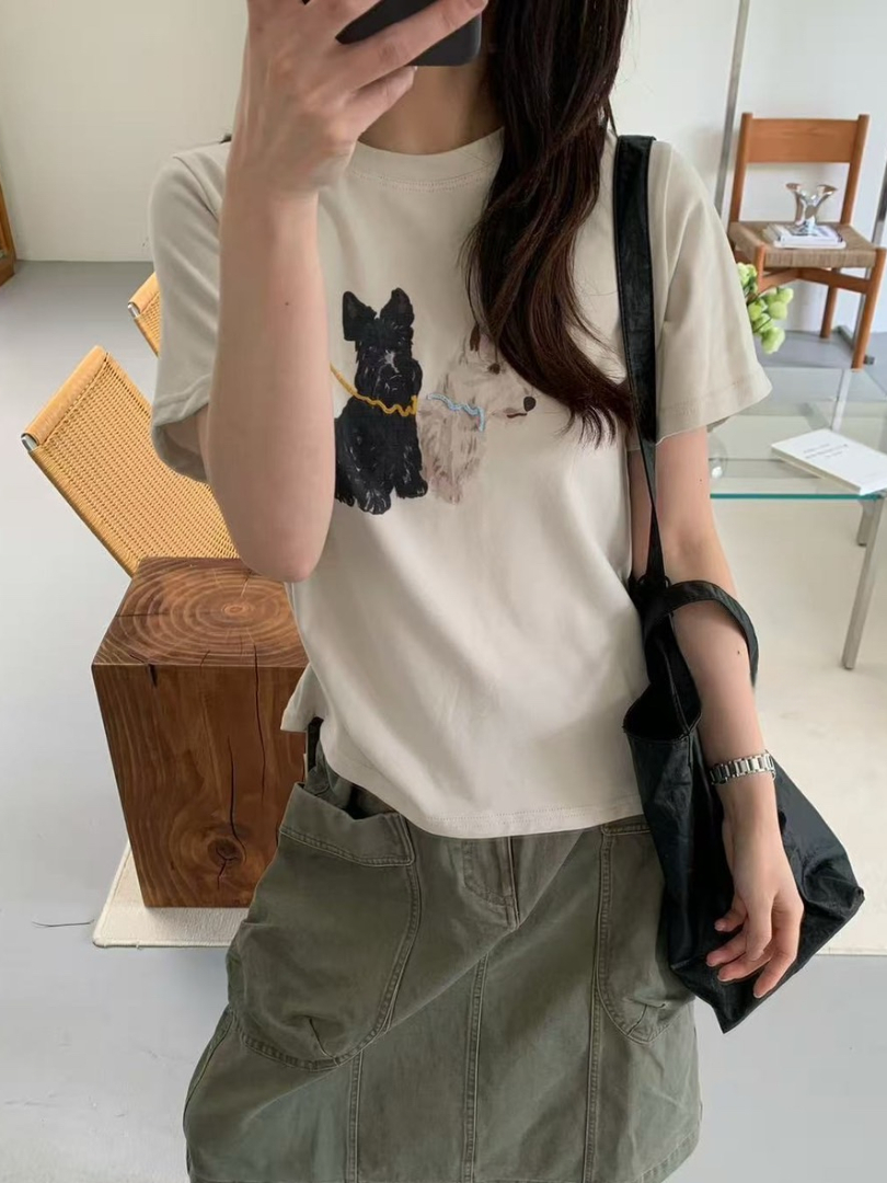 今天也要可可愛愛｜狗狗插畫休閒棉T