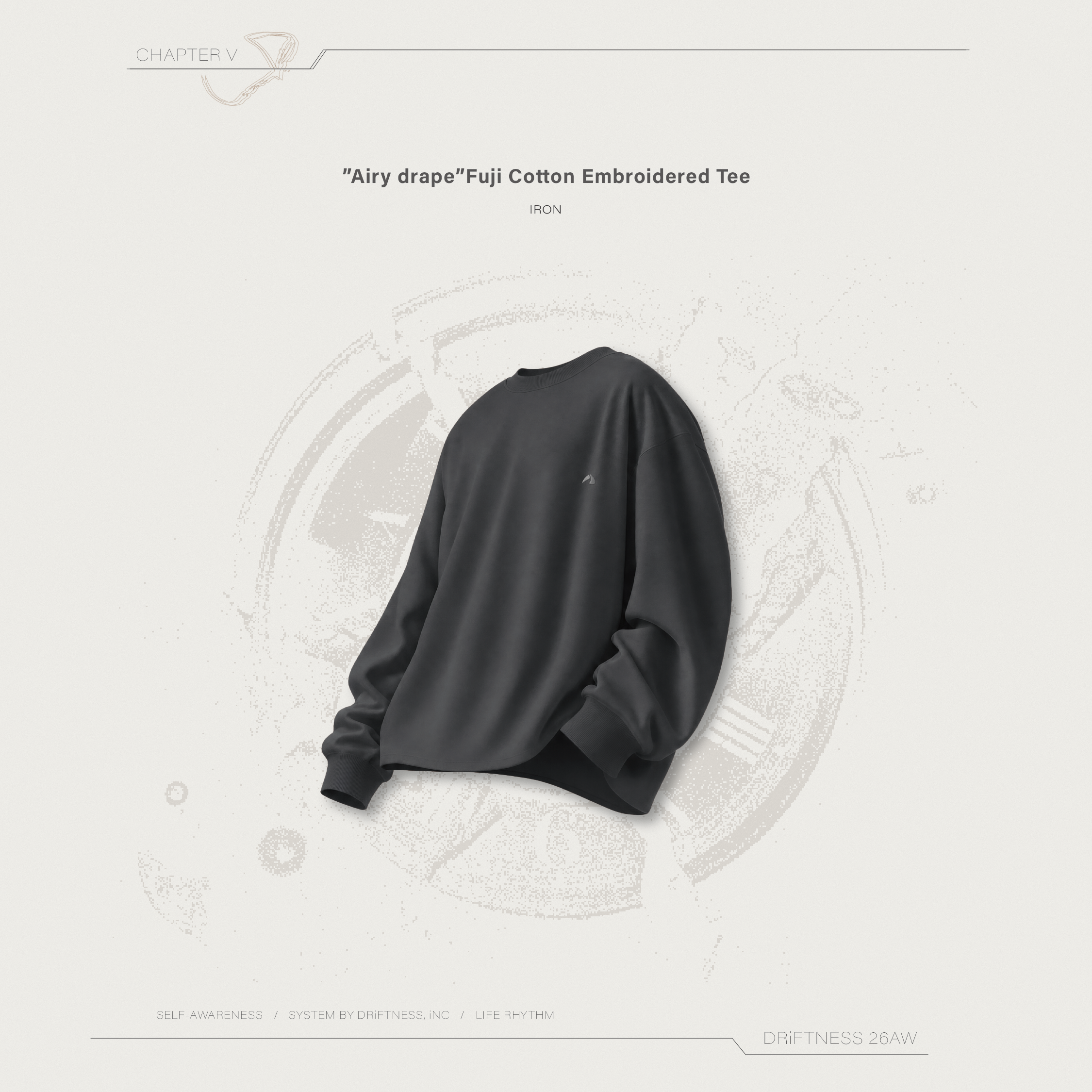 DRiFTNESS｜”Airy drape” 空氣感富士棉刺繡薄長袖-Iron