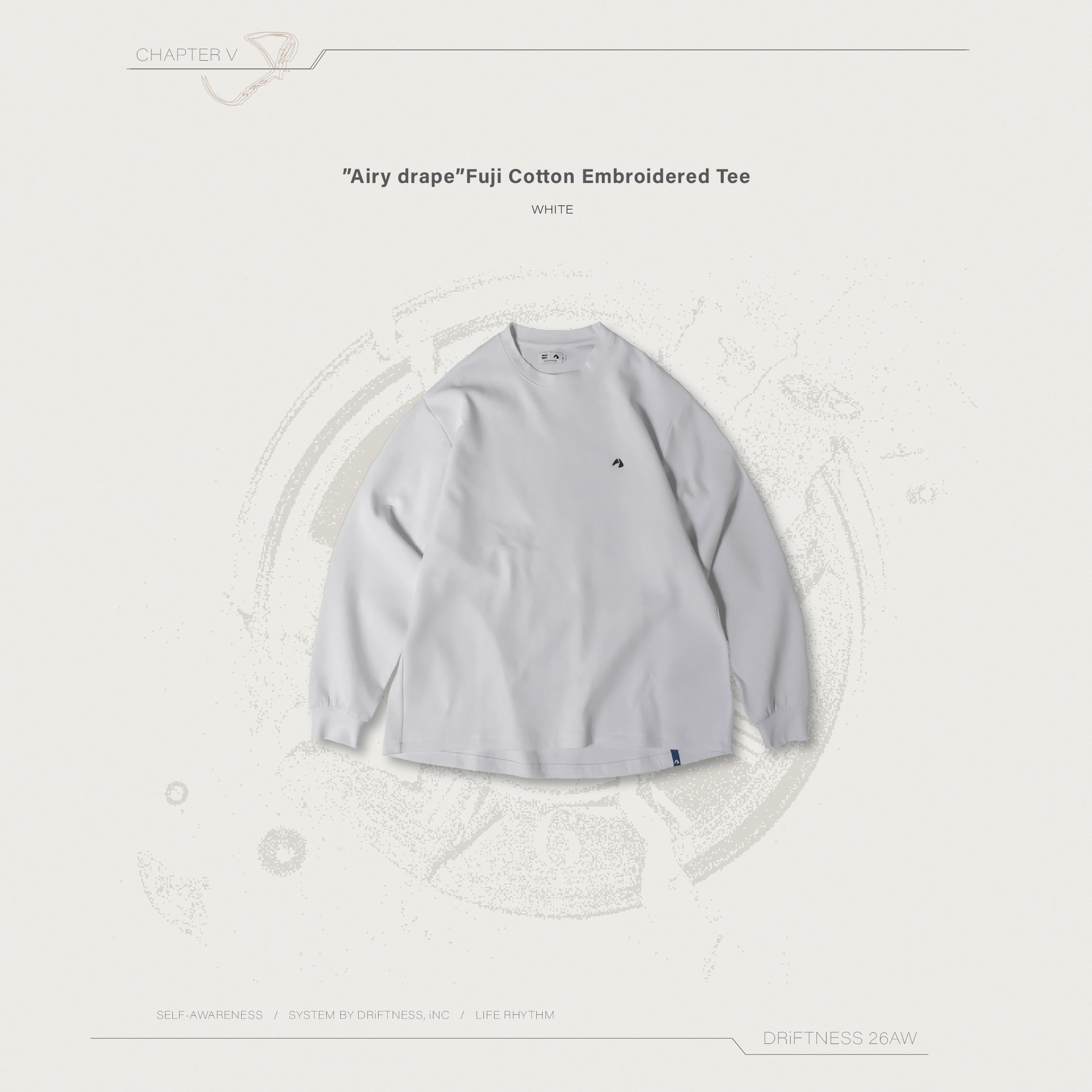 DRiFTNESS｜”Airy drape” 空氣感富士棉刺繡薄長袖-White