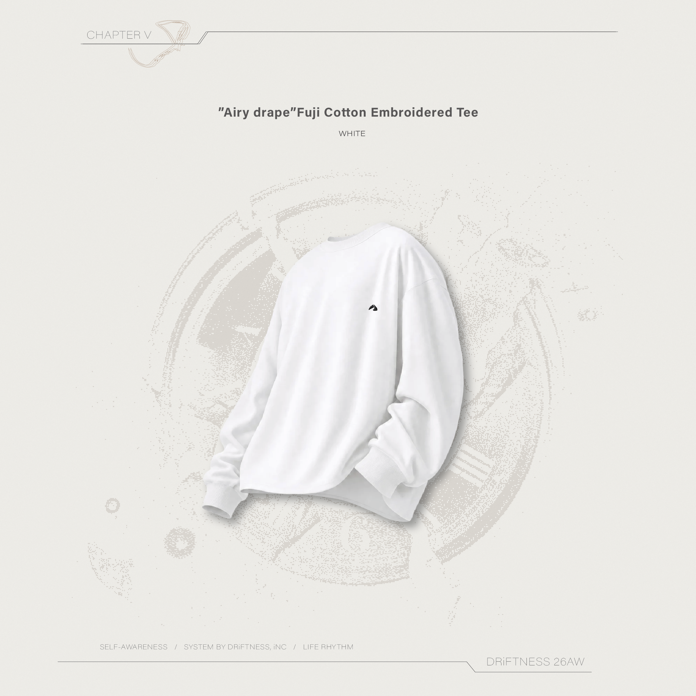 DRiFTNESS｜”Airy drape” 空氣感富士棉刺繡薄長袖-White