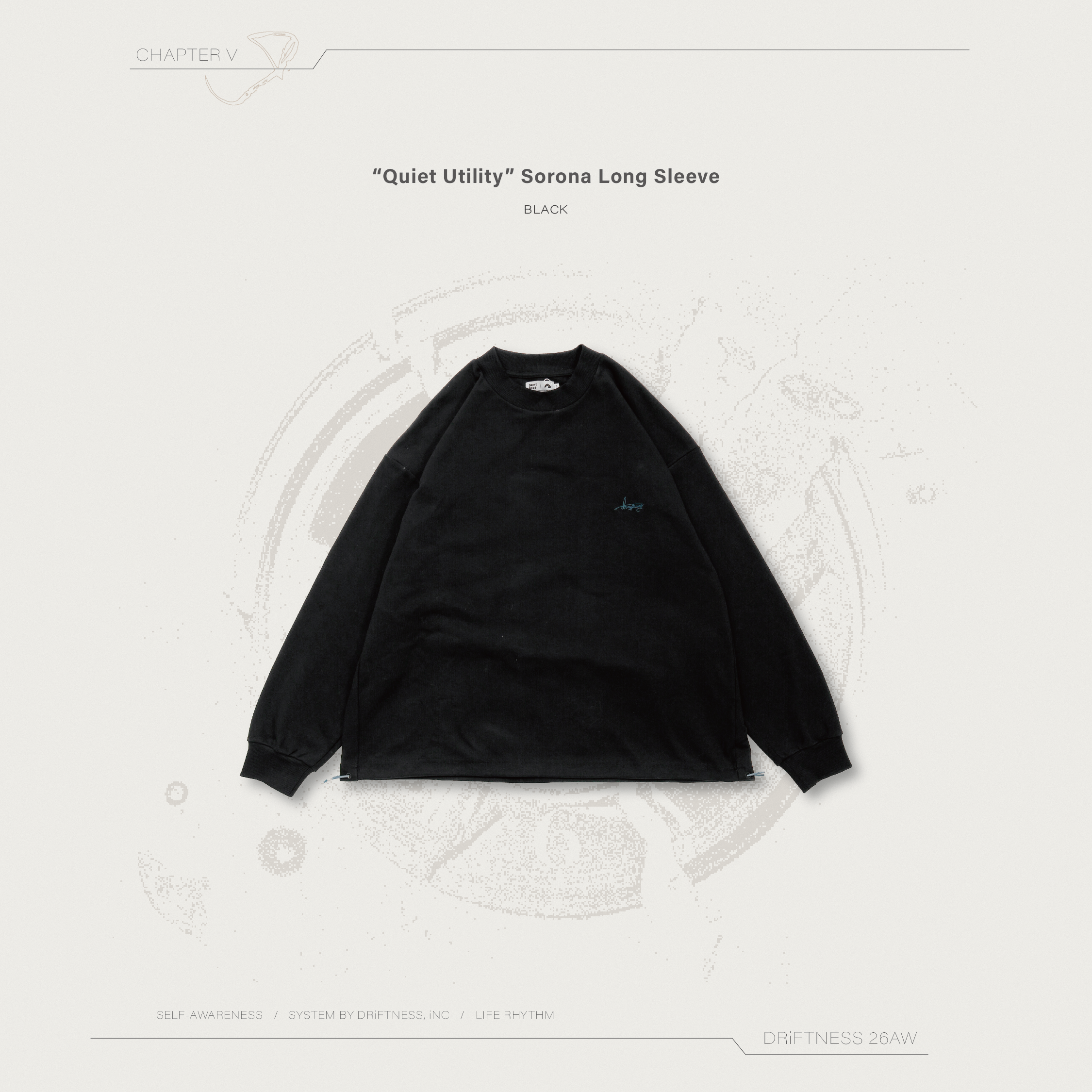 DRiFTNESS｜"Quiet Utility" SORONA發熱機能薄長袖 - Black