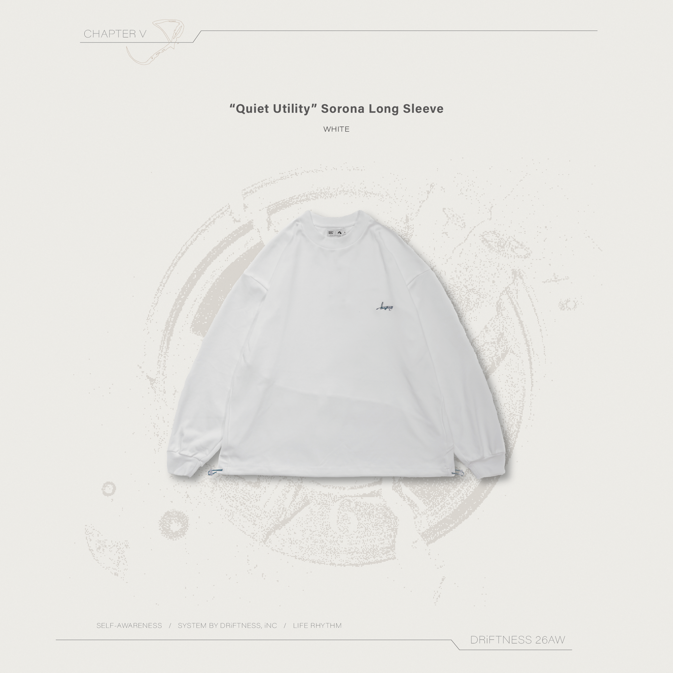 DRiFTNESS｜"Quiet Utility" SORONA發熱機能薄長袖 - White