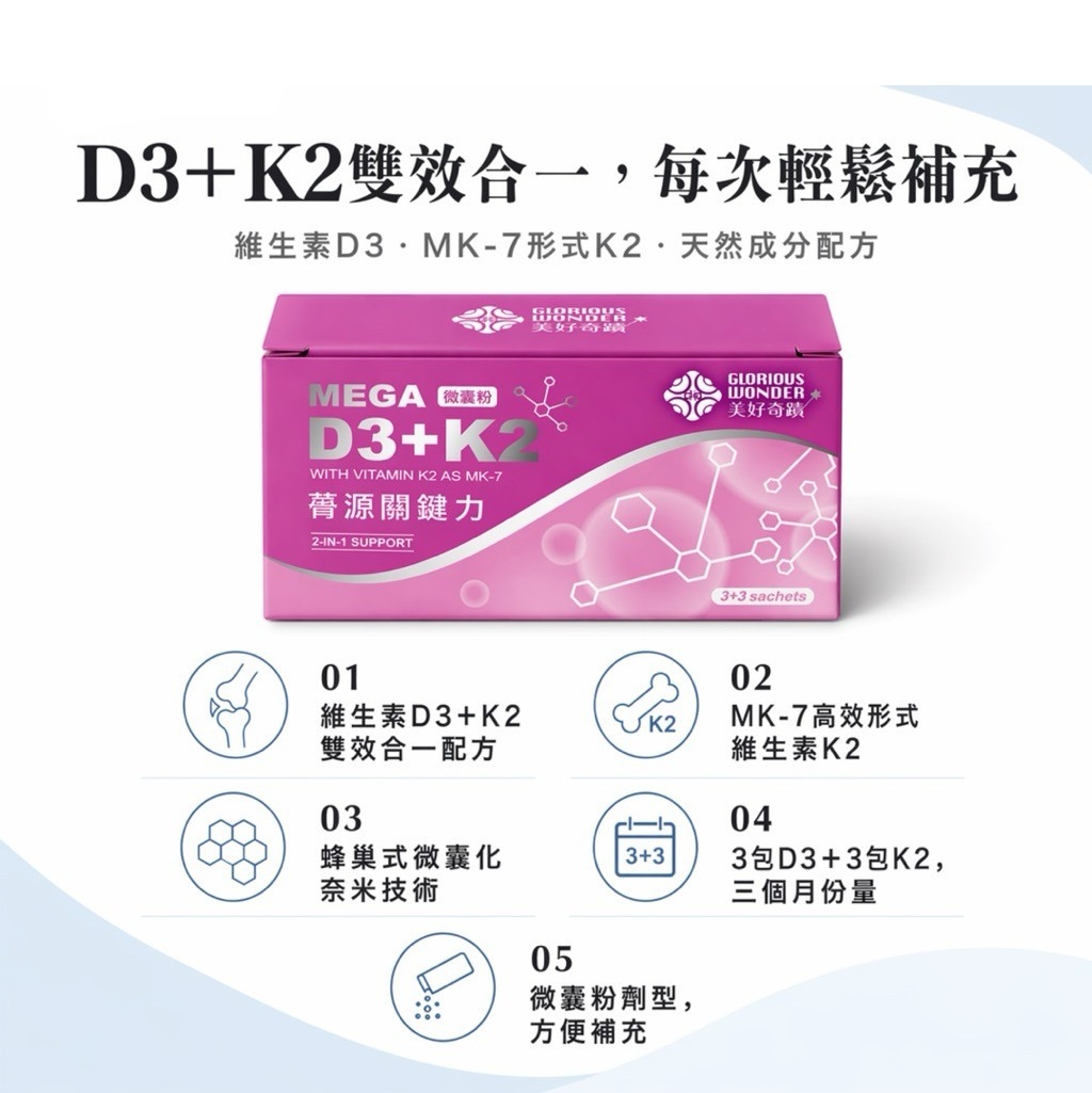 美好奇蹟 蓇源關鍵力 (D3銀色 2.5gx3包 ; K2白色 2.5gx3包) (EXP:2028.03)