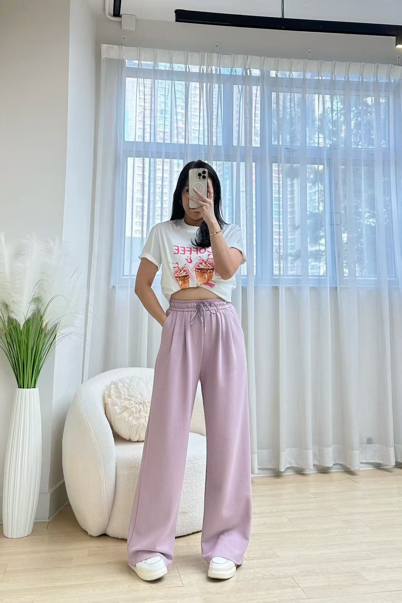 韓國超滑四季靚棉料全橡筋腰闊褲-4色4碼 #G935