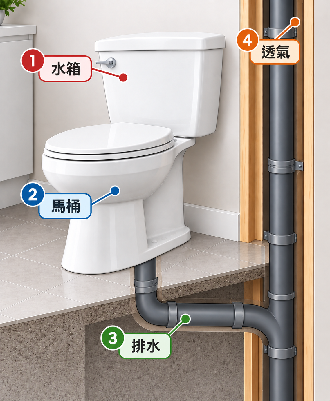 馬桶沖水無力的四個檢查方向:水箱、馬桶、排水與透氣