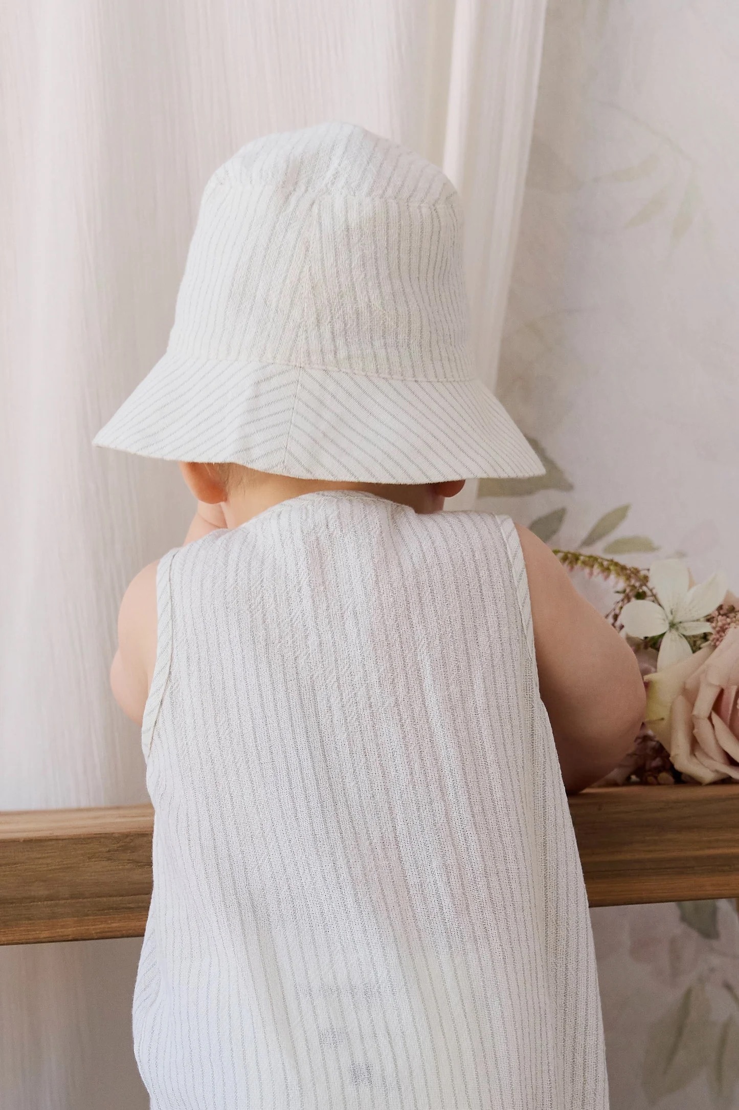 【預購】JAMIE KAY - Organic Cotton Bucket Hat （Mini Pinstripe Cloud/Duck Egg Blue）