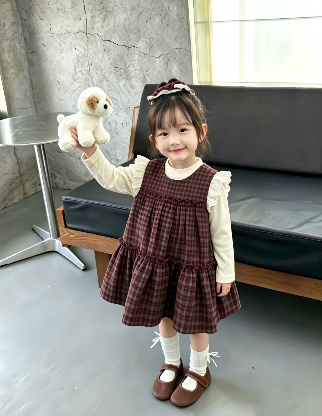 格子背心裙兩件組|含髮圈