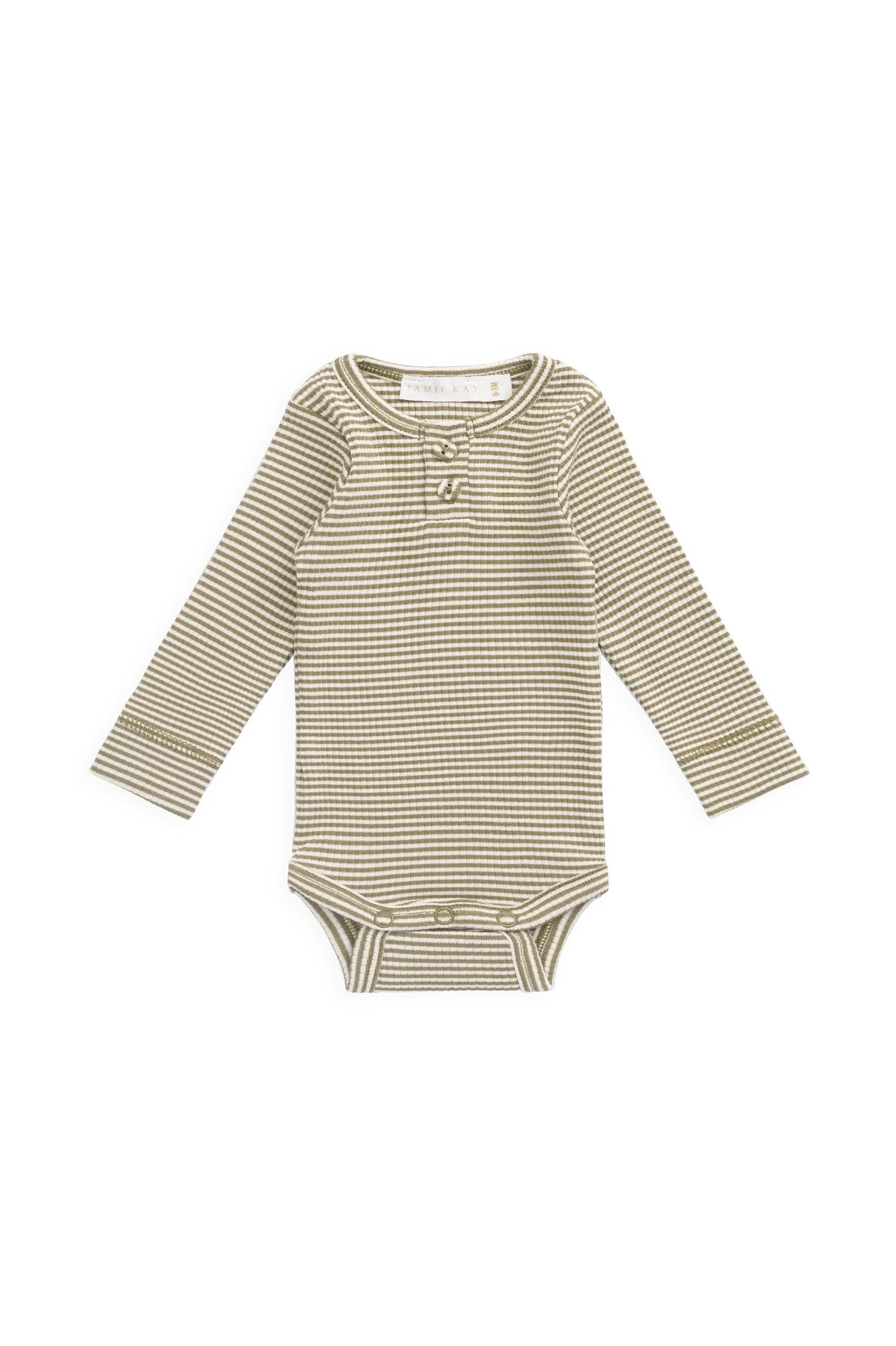 【預購】JAMIE KAY - Organic Cotton Modal Long Sleeve Bodysuit（Petite Stripe Avocado Oil/Cloud）