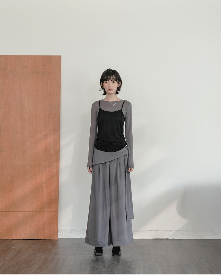 Two-piece sheer long-sleeved vest top - gray【01140101】in stock+pre-order
