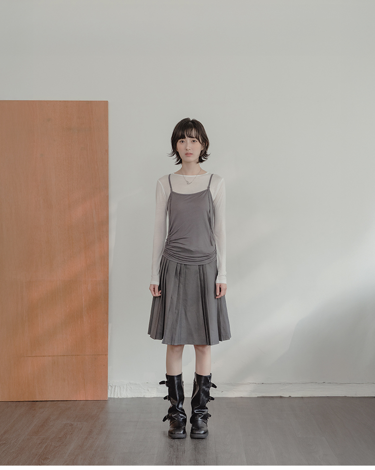 Two-piece sheer long-sleeved vest top - white【01140100】in stock+pre-order