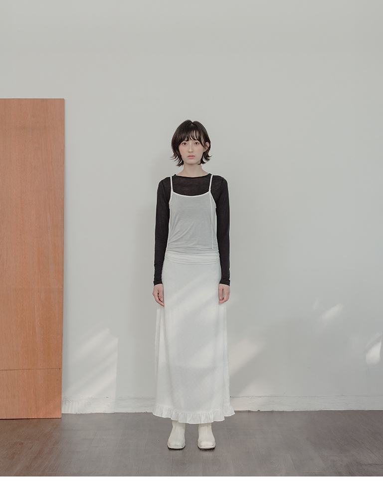 Two-piece sheer long-sleeved vest top - black【01140102】in stock+pre-order
