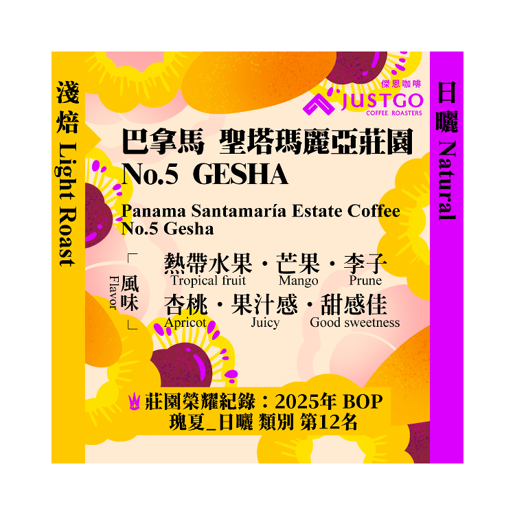 [淺焙] 巴拿馬 聖塔瑪麗亞莊園 No.5 GESHA [日曬]