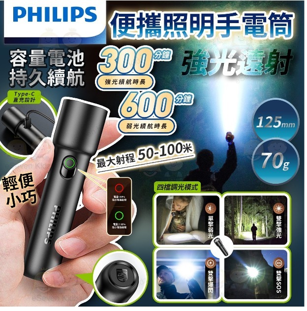 PHILIPS 飛利浦強光充電式手電筒 #現貨