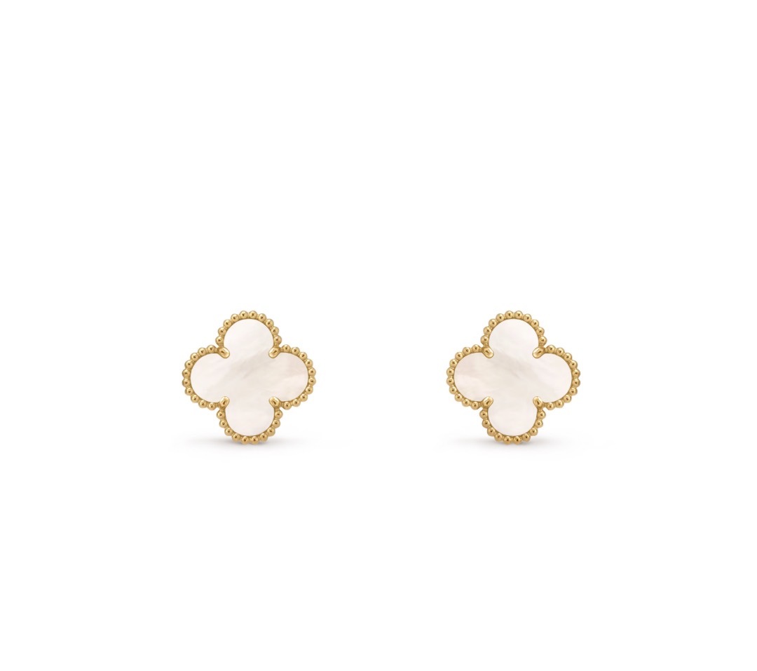 Van Cleef & Arpels Sweet & Vintage Alhambra Earrings18K 黃金白母貝四葉草小號耳環
