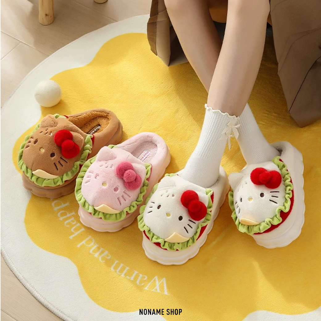 SANRIO X HELLO KITTY 三麗鷗 凱蒂貓 毛絨 漢堡 保暖 拖鞋 三色 (女款)