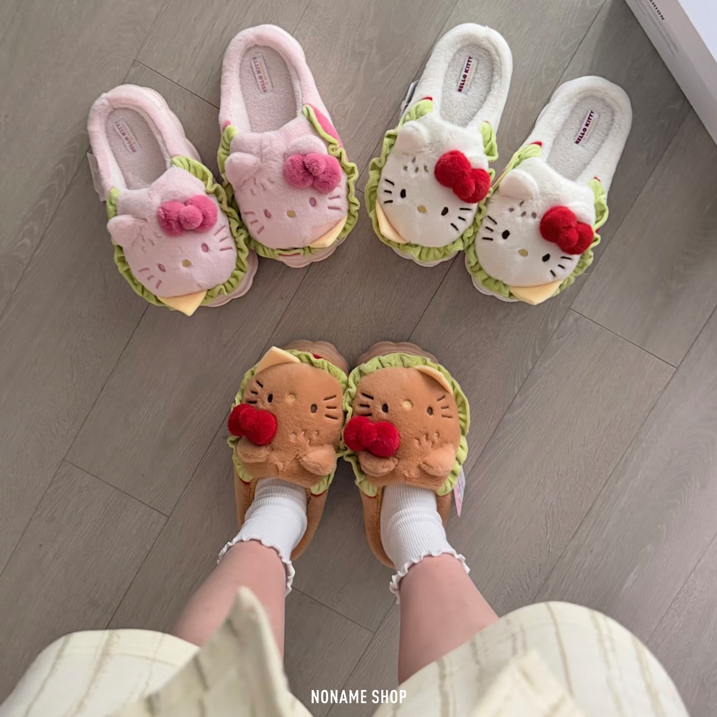 SANRIO X HELLO KITTY 三麗鷗 凱蒂貓 毛絨 漢堡 保暖 拖鞋 三色 (女款)