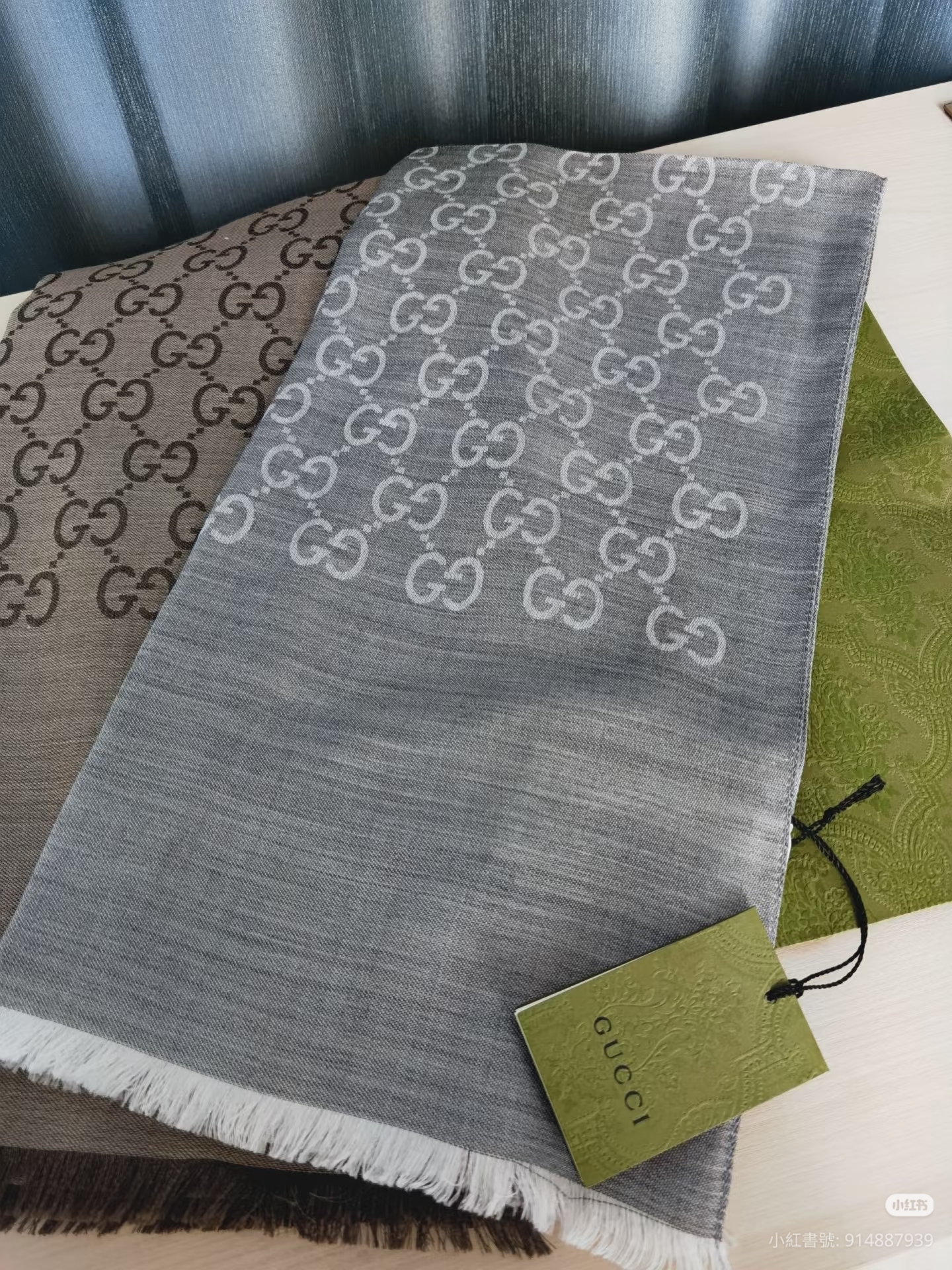 GUCCI SCARF 165904 45X180 LIGHT GREY