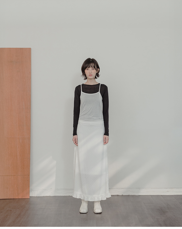 Textured Glossy Polka-Dot Velour Straight-Cut Maxi Skirt - White S/M【03021789】in stock+pre-order