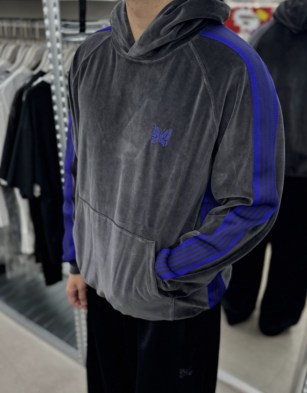 Needles FW26 Track Hoodie Velour - Charcoal