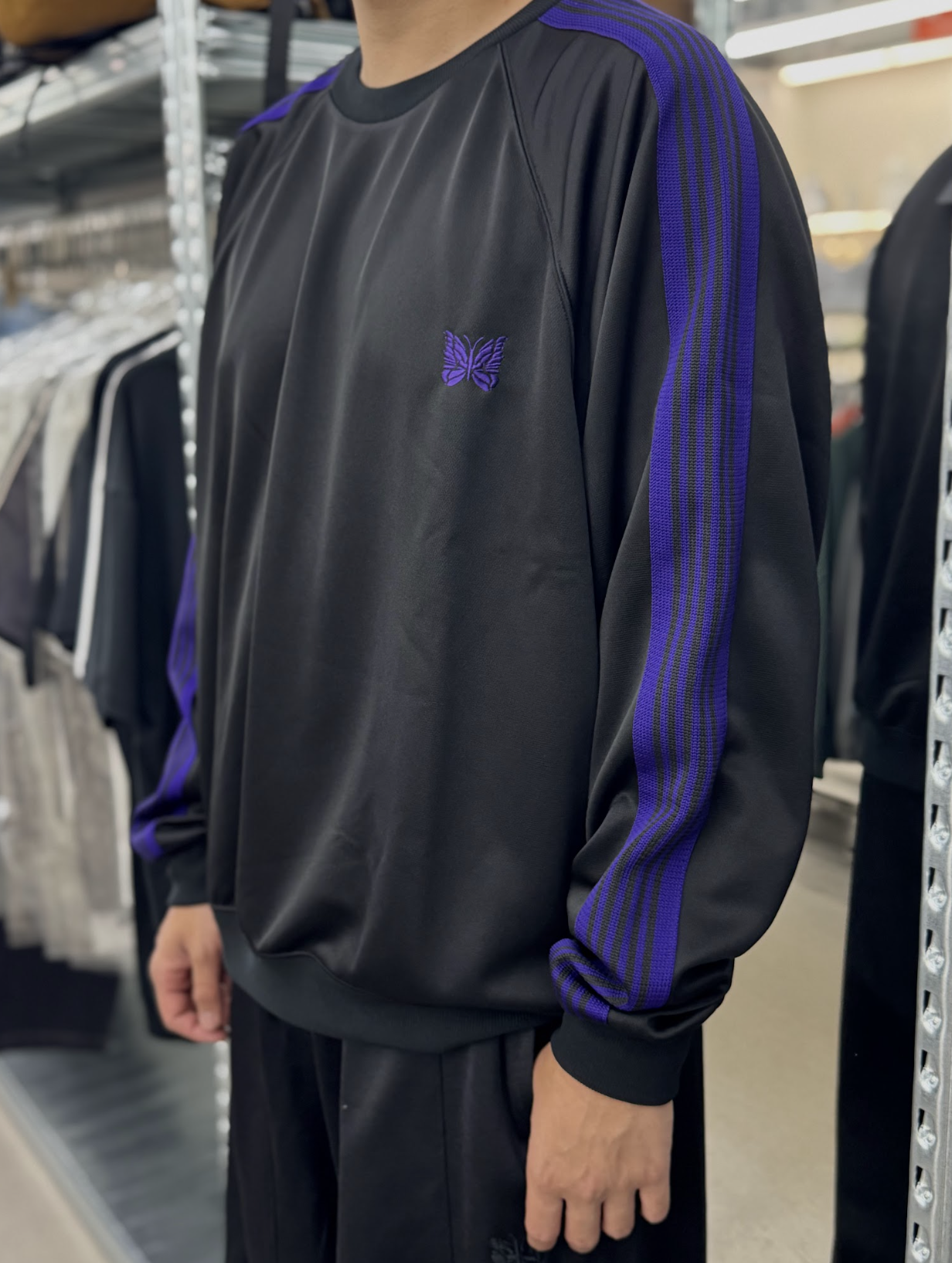 Needles Studious Track Crew Neck Shirt Poly smooth - Black
