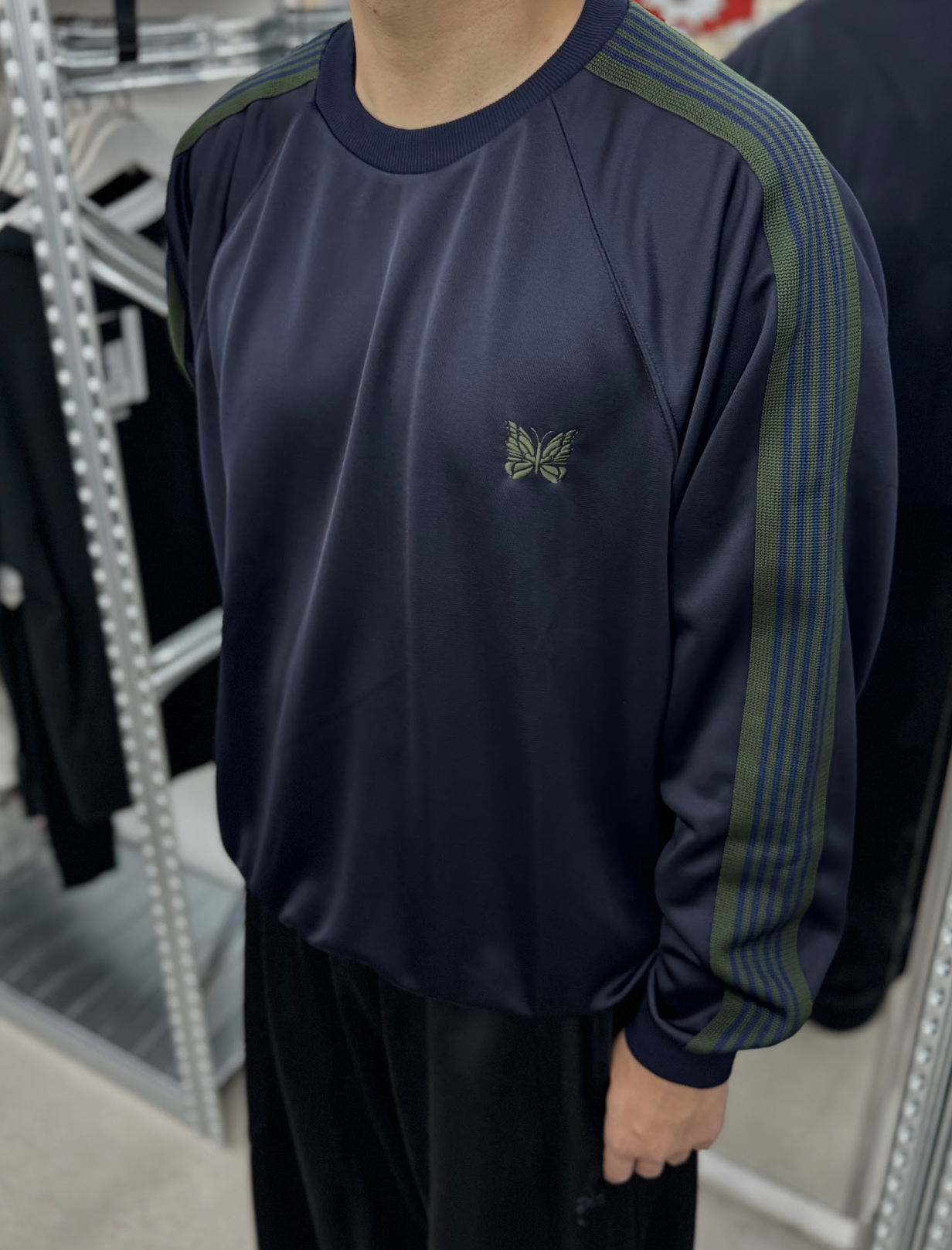 Needles Studious Track Crew Neck Shirt Poly smooth - Dark Navy