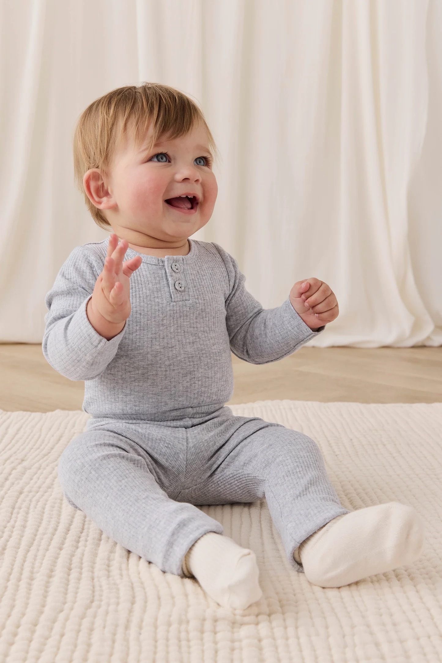 【預購】JAMIE KAY - Organic Cotton Modal Long Sleeve Bodysuit（Light Grey Marle）