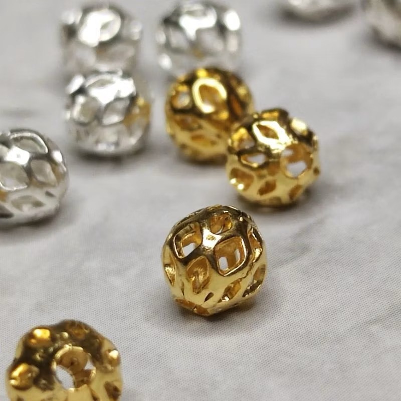 14K金保色簍空金珠 銀珠(約50入)｜保色隔珠 DIY金屬材料