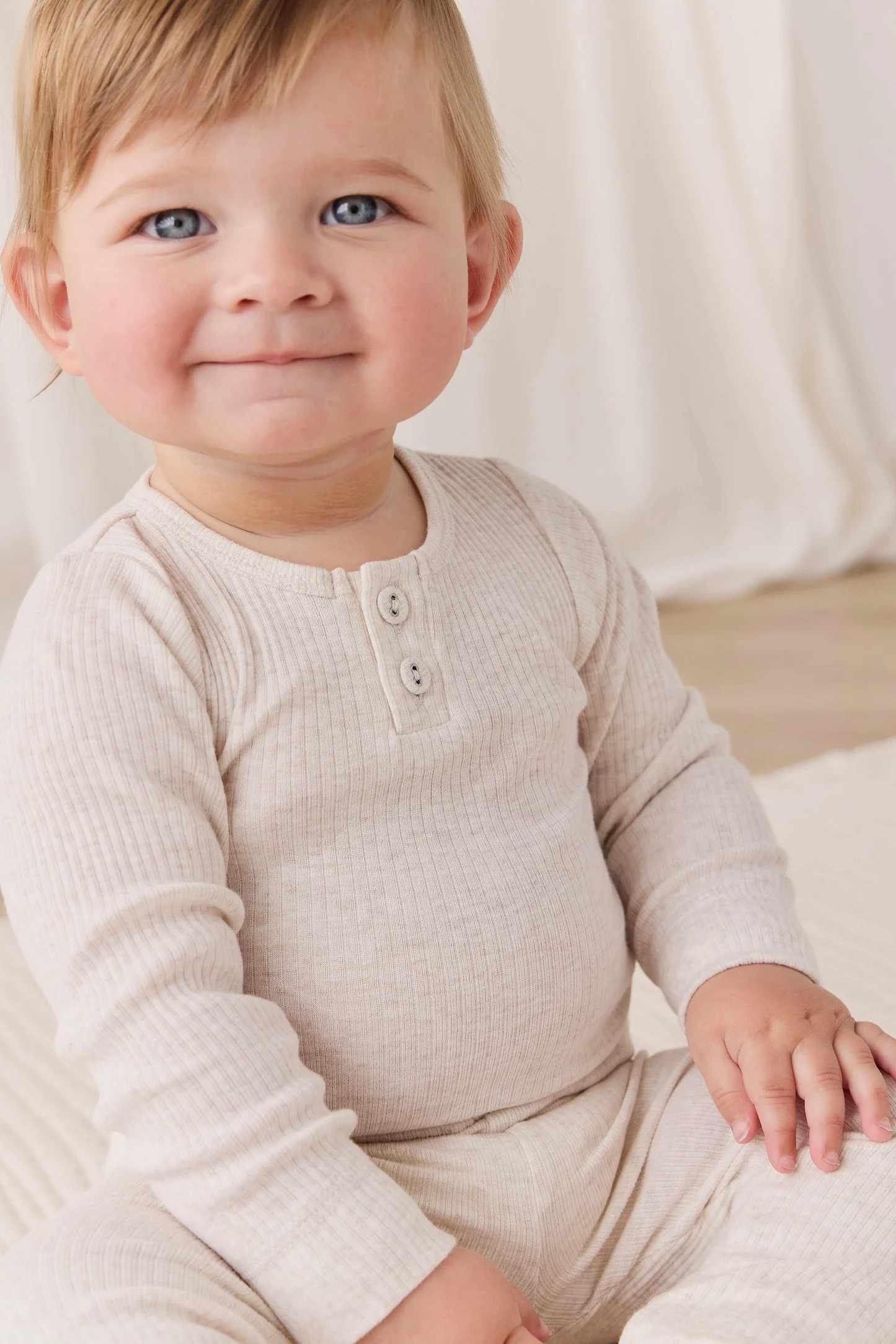【預購】JAMIE KAY - Organic Cotton Modal Long Sleeve Bodysuit（Oatmeal Marle）