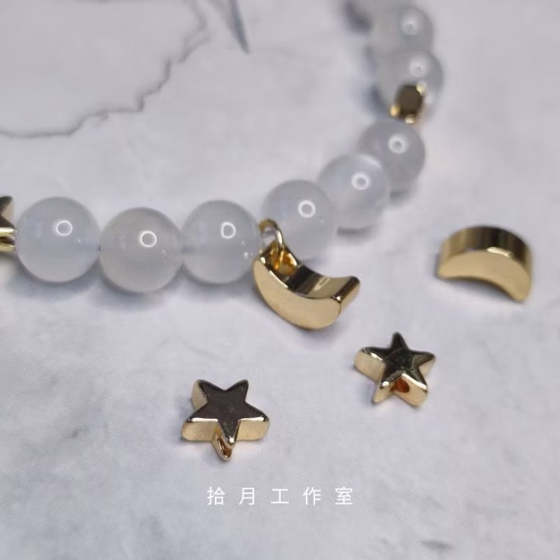 14K金保色隔珠 星星隔珠 月亮隔珠(5入)｜保色隔珠 DIY金屬材料