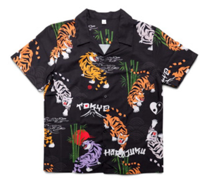 2nd Closet “TIGERS HARAJUKU” PRINTED SUMMER SHIRT - BLACK | ST04