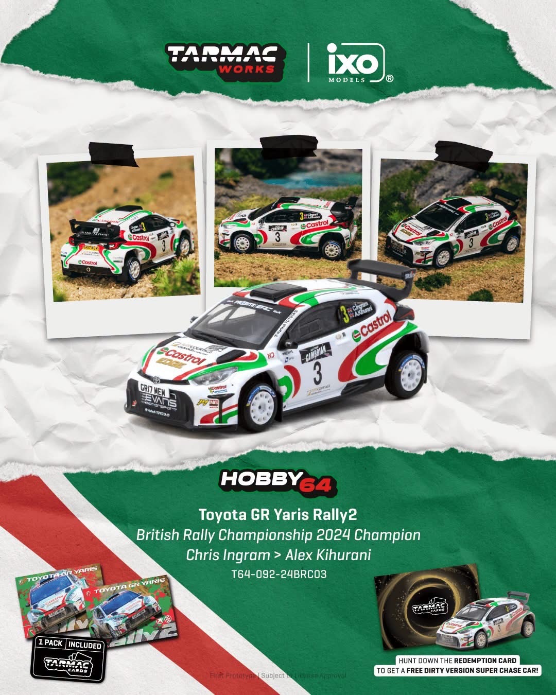 預訂 PreOrder - Tarmac Works Toyota GR Yaris Rally2 British Rally Championship 2024 Champion Chris Ingram / Alex Kihurani
