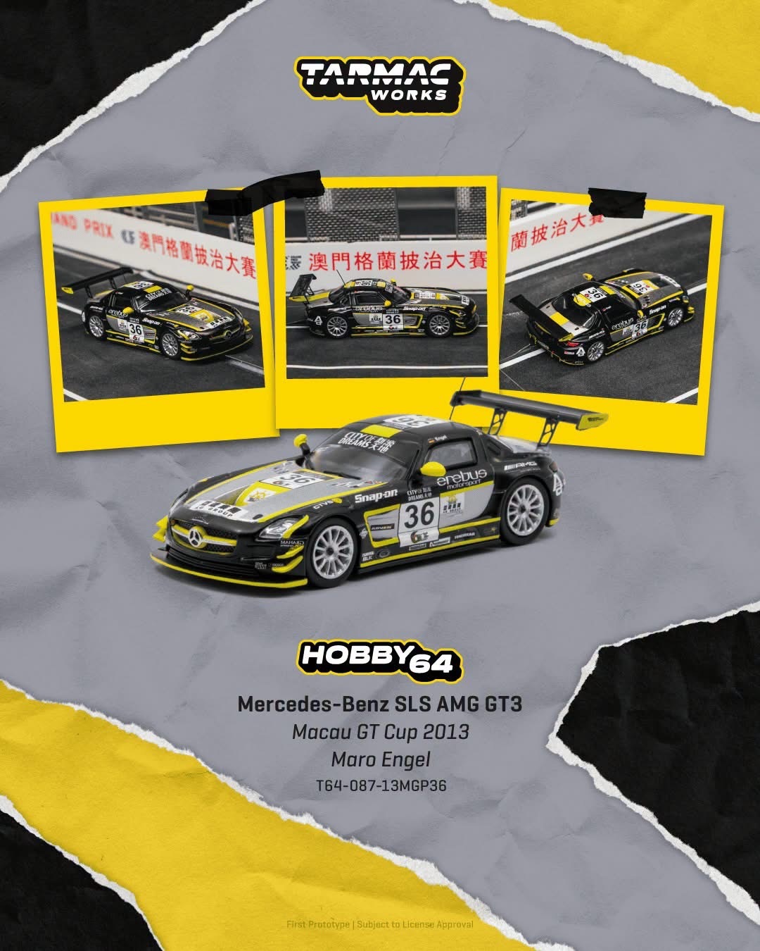 預訂 PreOrder - Tarmac Works Mercedes-Benz SLS AMG GT3 Macau GT Cup 2013 Maro Engel