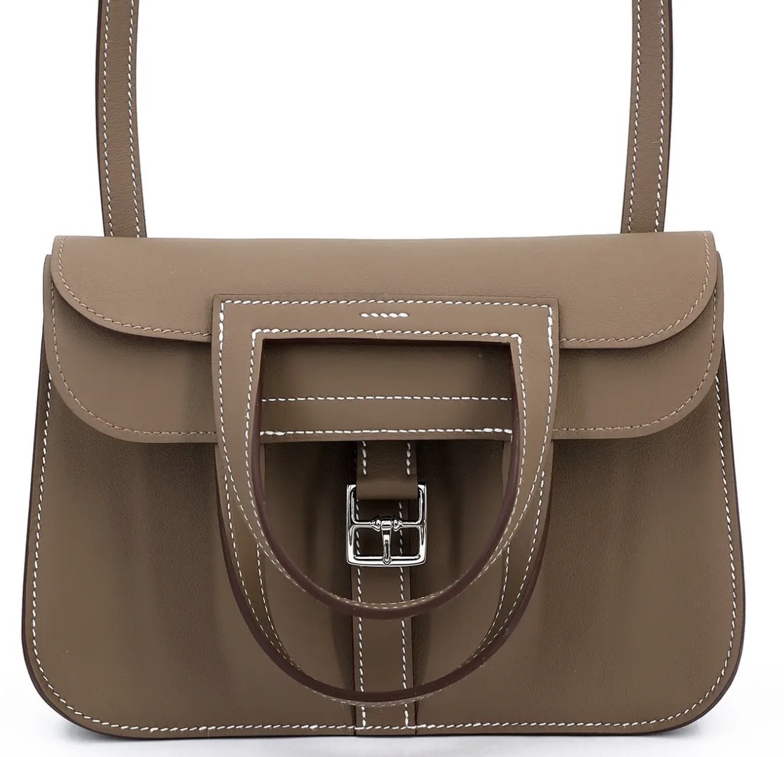 Hermes Halzan Mini Etoupe Swift 大象灰牛皮 銀扣 單肩袋