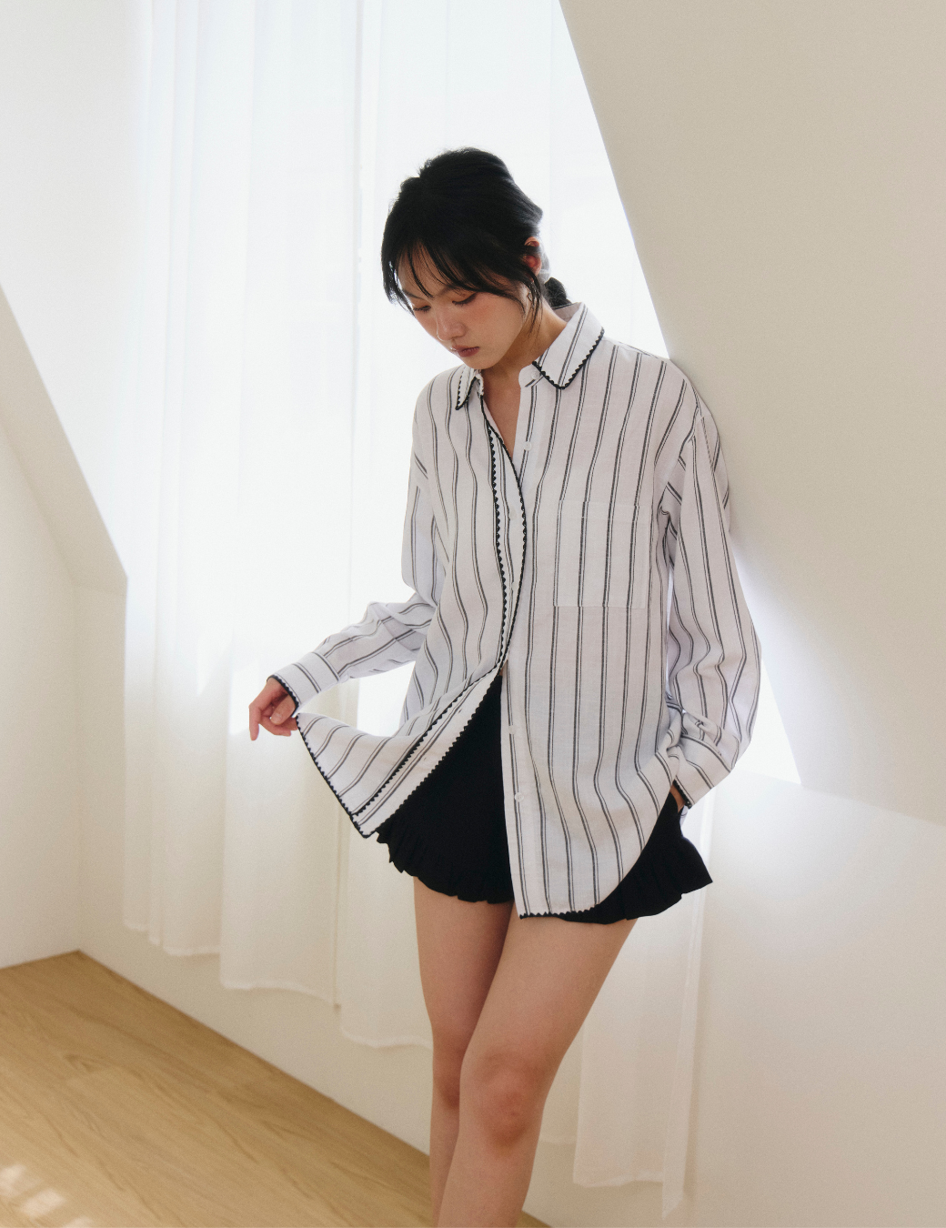 貝殼邊條紋襯衫