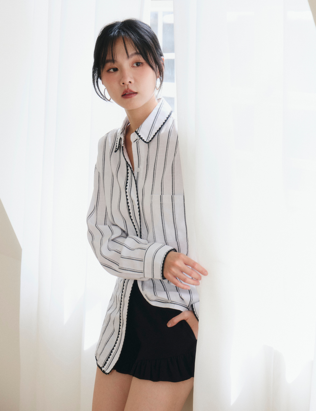 貝殼邊條紋襯衫