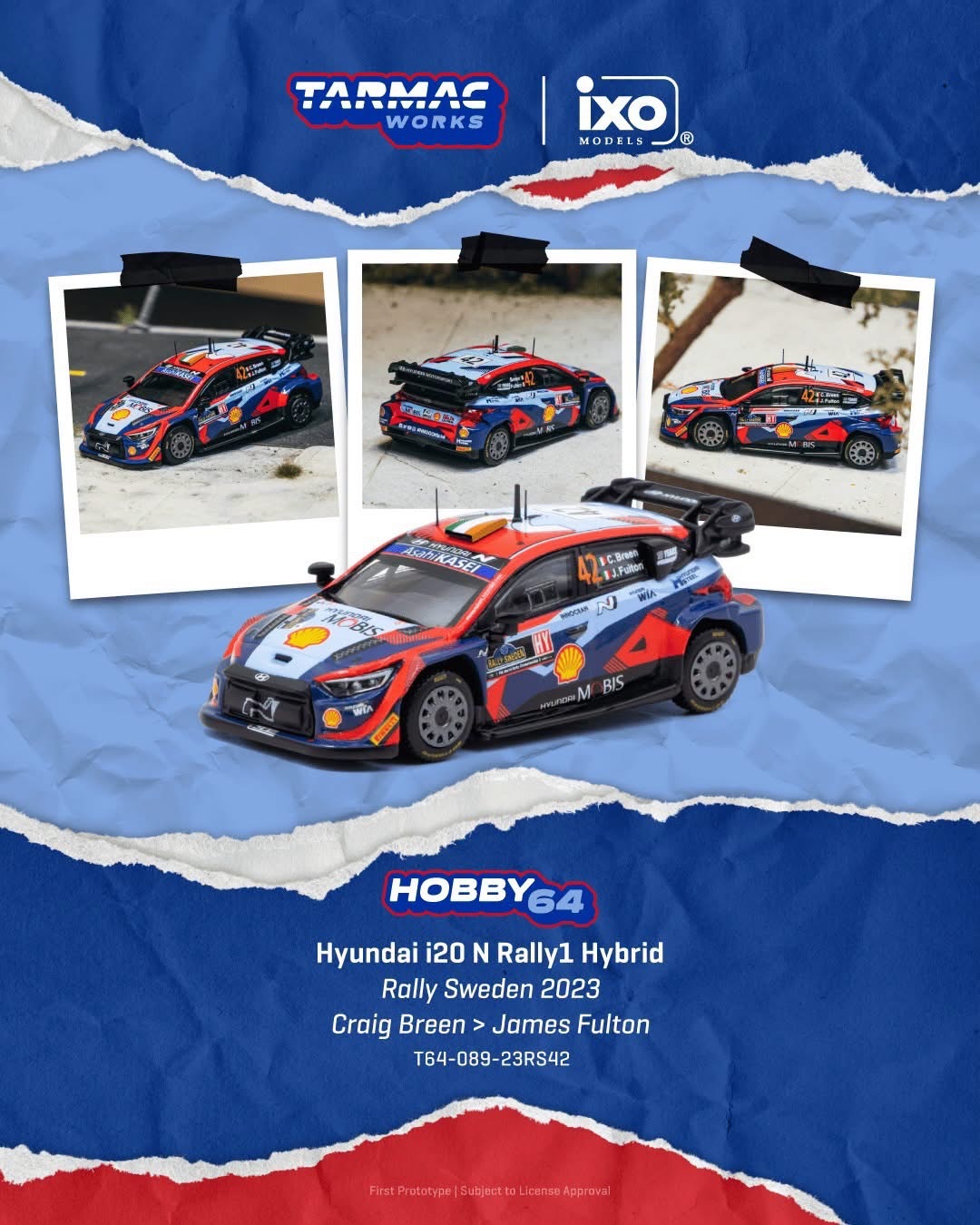 預訂 PreOrder - Tarmac Works Hyundai i20 N Rally1 Hybrid Rally Sweden 2023 Craig Breen / James Fulton