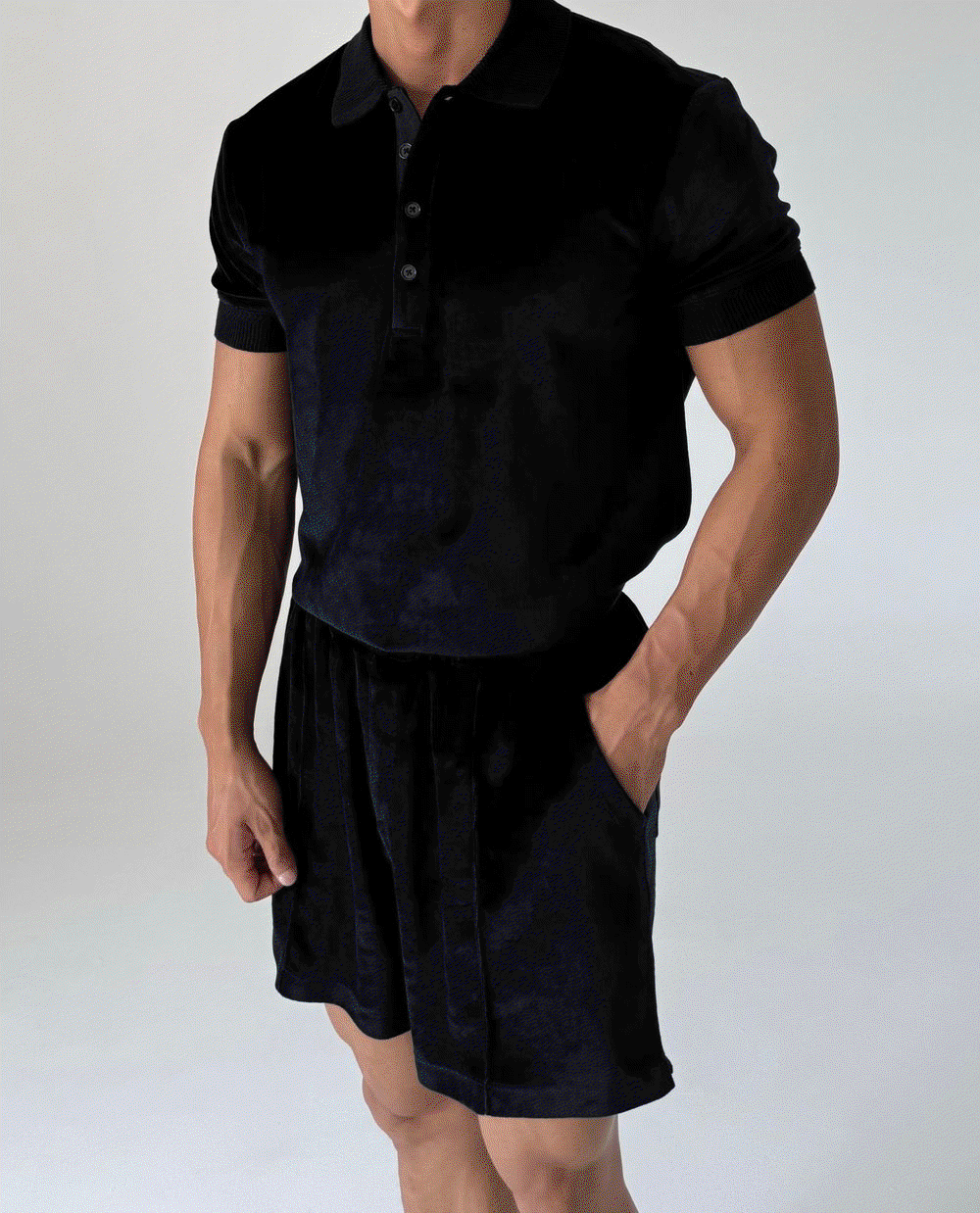 Velvet collar short-sleeved T-shirt and shorts