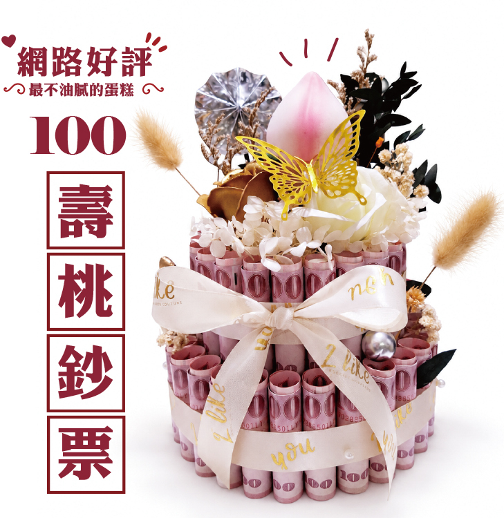 壽桃鈔票蛋糕,壽桃有錢蛋糕