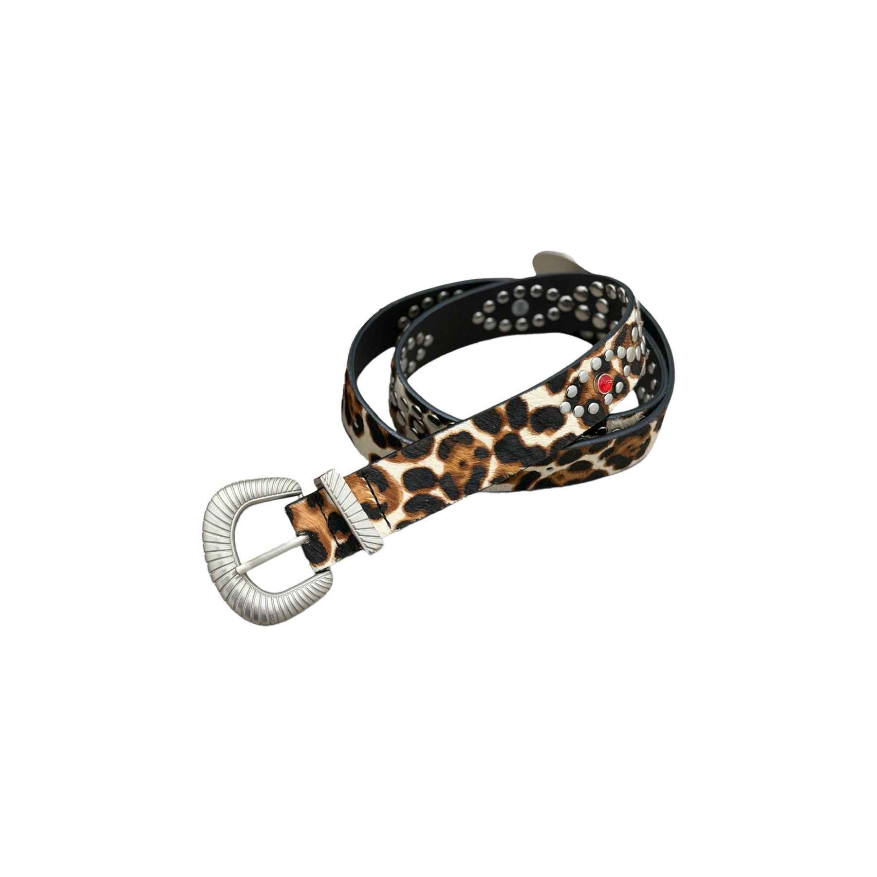 Fashion Killia WEST STUDDED LEOPARD BELT 豹紋 馬毛 鉚釘 皮帶