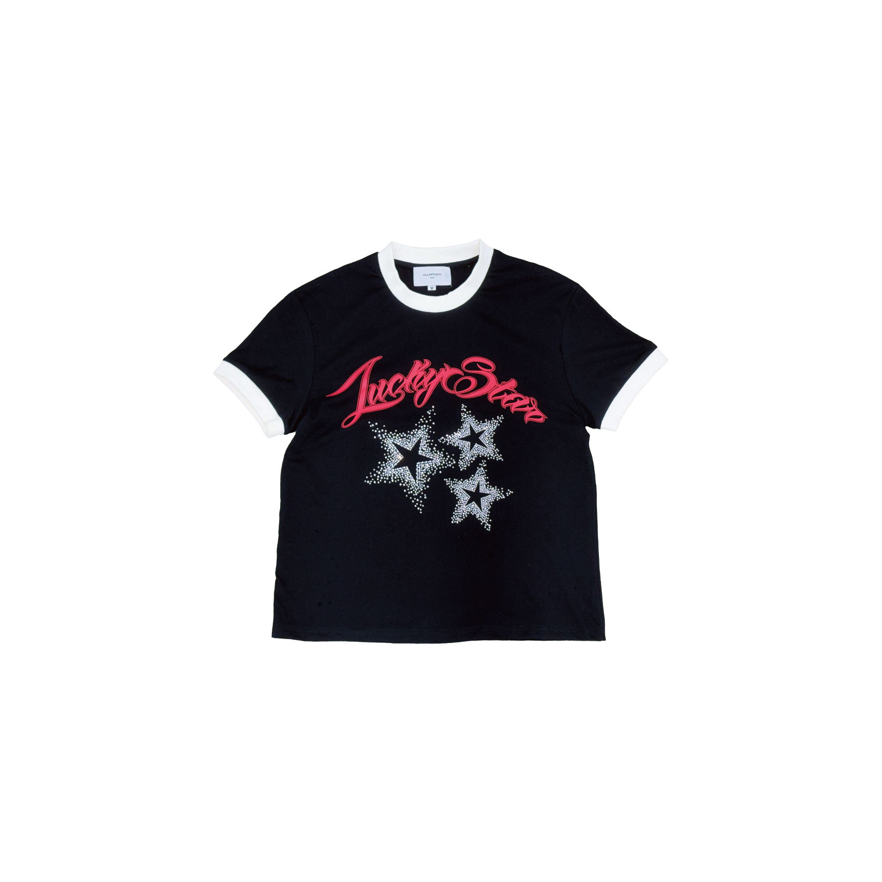 Fashion Killia LUCKY STAR SPARKLE RINGER TEE 閃鑽 滾邊 短T