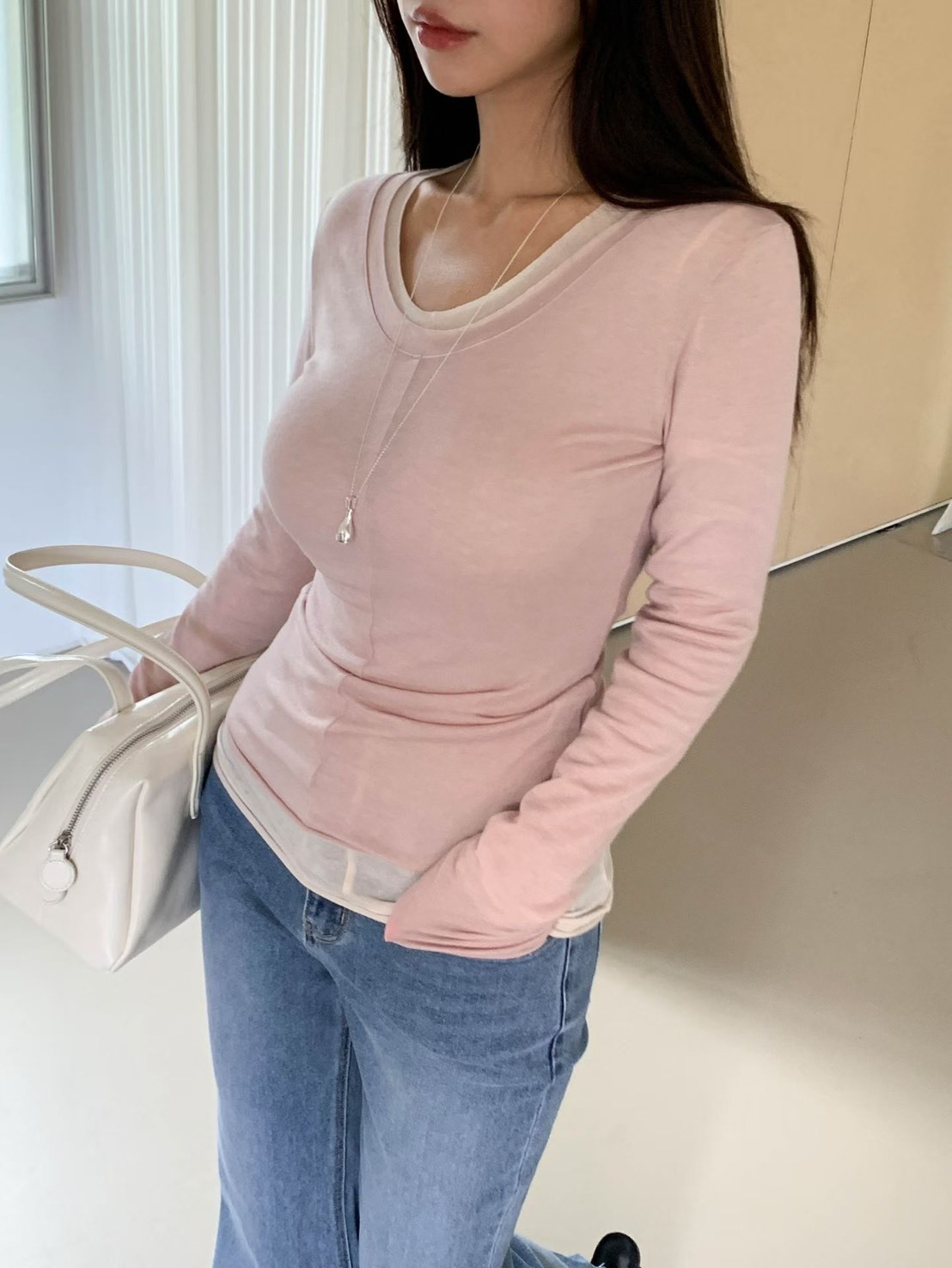 薄款單色彈性長袖上衣