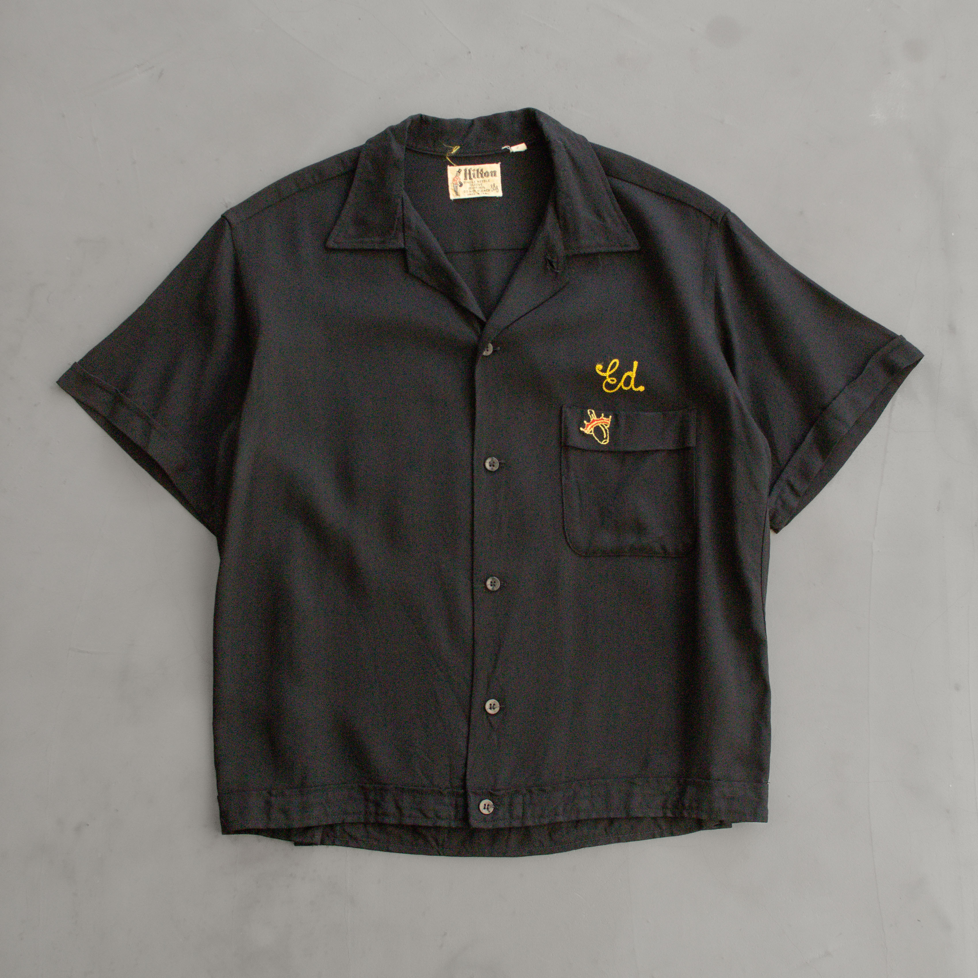 50S HILTON RAYON BOWLING SHIRT 美國製 黑色 嫘縈 保齡球襯衫
